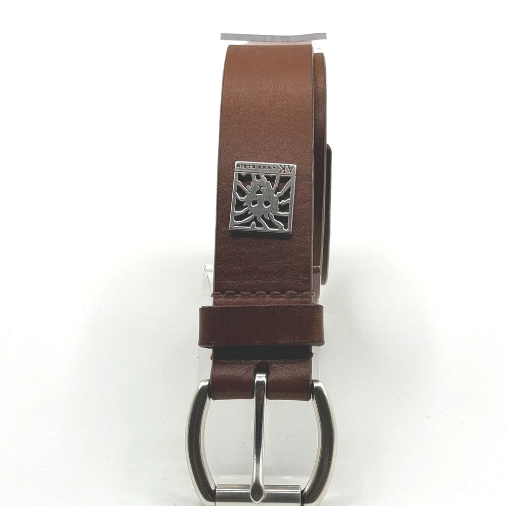 Anne Klein Brown Genuine Leather Belt‎ Womens M Logo Contemporary Classic Preppy